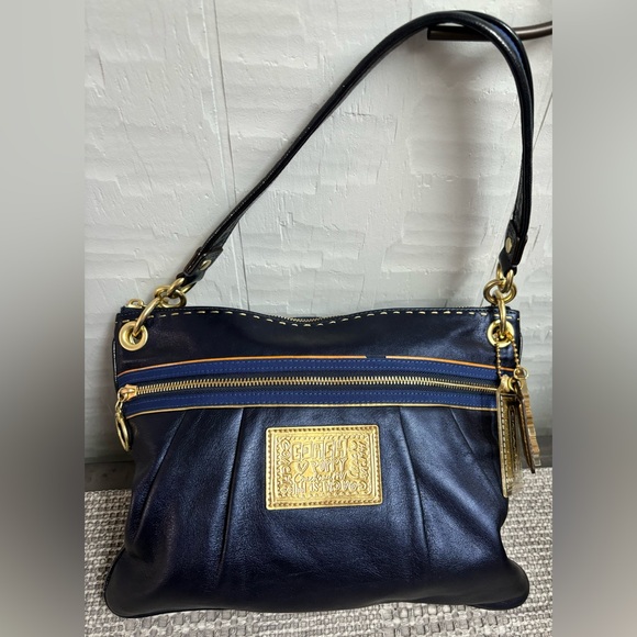 Coach Poppy Metallic Leather “Groovy Blue” Sapphire 2 way Bag - Picture 13 of 15
